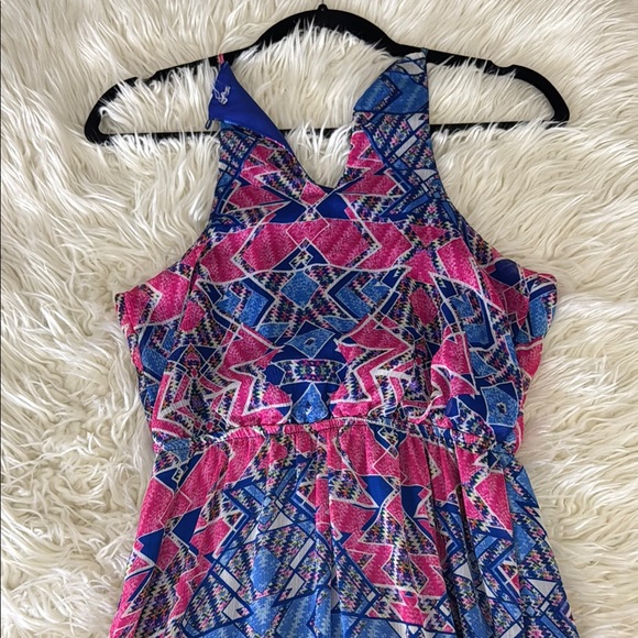 Pink and Blue Halter Sundress for Casual Resort Wear - Picture 5 of 6